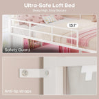 ADORNEVE Loft Bed Full Size with Desk and 8 Storage Drawers, LED Metal Loft Bed with Power Outlet, 2 Shelves & Clothing Rack, Bed with Safety Guardrail & Ladder,Space-Saving, White