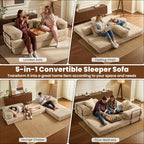 ovios 81" Folding Sofa Bed, Foldable Sleeper Boneless Couch with Pull Out Beds, Modular Convertible Floor Futon Loveseat Lounger for Living Room (Corduroy, Beige)