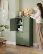 VASAGLE Bathroom Floor Storage Cabinet, Bathroom Storage Unit, Freestanding Cabinet with 2 Drawers and 2 Doors, Adjustable Shelf, 11.8 x 23.6 x 43.3 Inches, Forest Green UBBC551C01