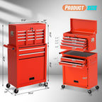 8-Drawer Rolling Tool Chest with Wheels, 2-in-1 Detachable Tool Box with Drawers and Large Cabinet, Rolling Tool Chest Storage Cabinet with Lockable for Warehouse, Garage, Workshop Red