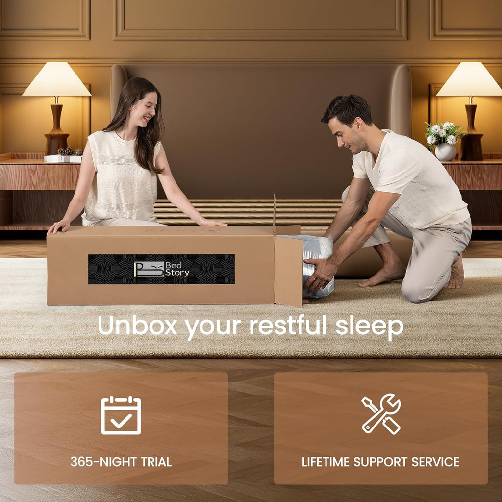 BedStory Queen Mattress, 14 Inch Hybrid Queen Size Mattresses- Extra Lumbar & Spinal Alignment, Cooling Gel Bed in a Box-CertiPUR-US Certified, 365-Night Trial & Fiberglass-Free,Hotel Collection