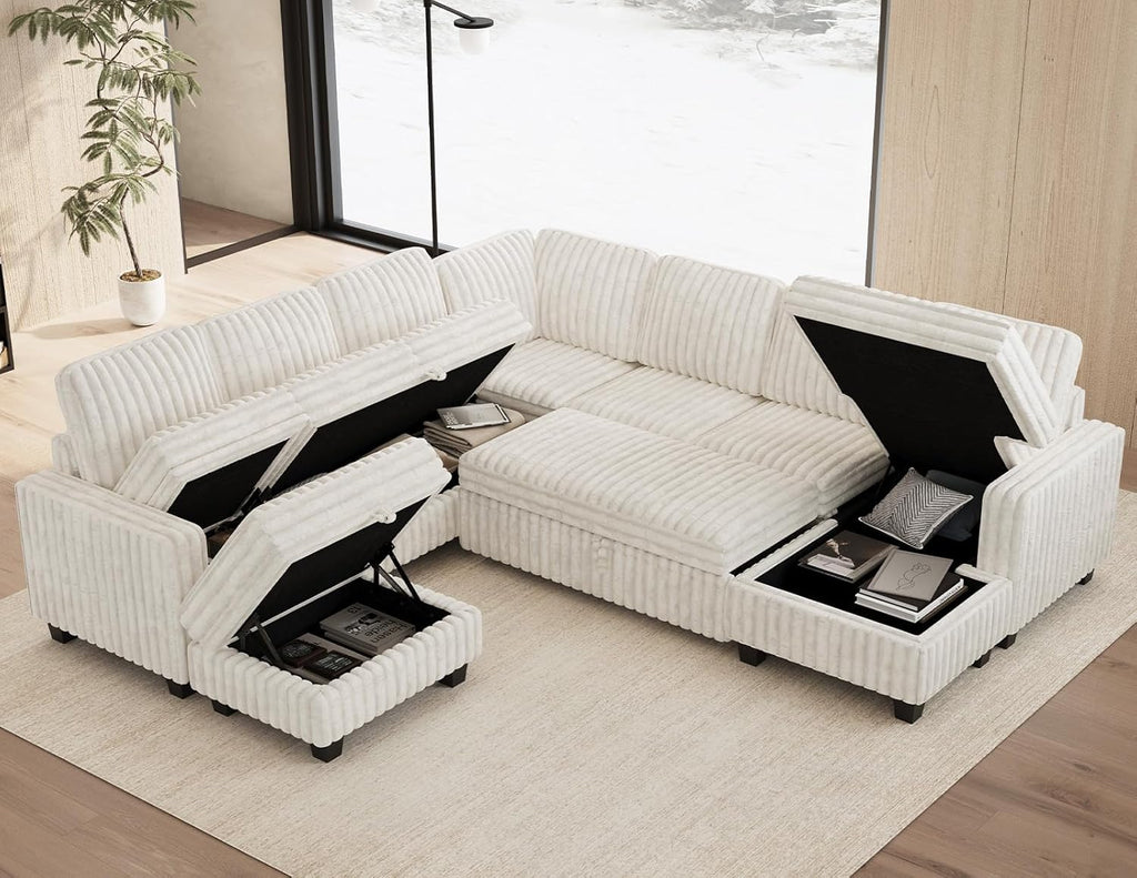 Belffin Oversized Sofa Bed Modular Sectional Sleeper Sofa with Pull Out Bed L Shaped Couch with Storage Chaise Beige Couch