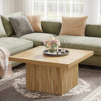 Tribesigns Square Coffee Table, 31.5-Inch Fluted Coffee Table, Mid-Century Modern Living Room Table, Large Cocktail Table for Living Room, Easy Assembly, Oak