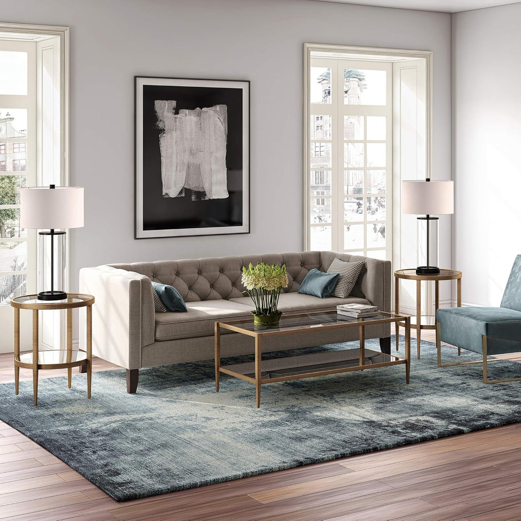 Henn&Hart 45" Wide Rectangular Coffee Table with Mirror Shelf in Brass, Coffee Table coffee tables for living room, studio apartment essentials