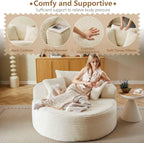 Oversized Round Chair Lounge Chaise Indoor, Upholstered Corduroy Deep Seat Cloud Large Circle Sofa Chair, No Assembly Required, Fluffy Modern Sleeper Sofa Bed for Reading, Light White