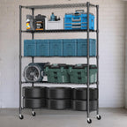 Himimi Storage Shelves 60"W Wire Shelving with Wheels 3250LBS Heavy Duty Metal Shelves for Storage, 5-Tier Adjustable Wire Rack Shelving Garage Shelving Kitchen Storage Shelves 24"Dx60"Wx82"H, Black