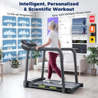 Treadmill for Senior at Home, Walking Jogging Running Pad Treadmill for Elderly, with Long Handrails, Heart Rate Monitor, Wide Running Belt, 2.5 HP, 300 LBS Capacity, PAD Stand & Cup Holder