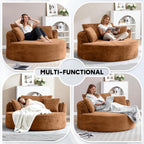 Oversized Round Chair Lounge Chaise Indoor, 53.5" Upholstered Corduroy Deep Seat Single Cloud Sofa Chair, Fluffy Modern Large Circle Boneless Sleeper Sofa for Living Room, Bedroom, Orange