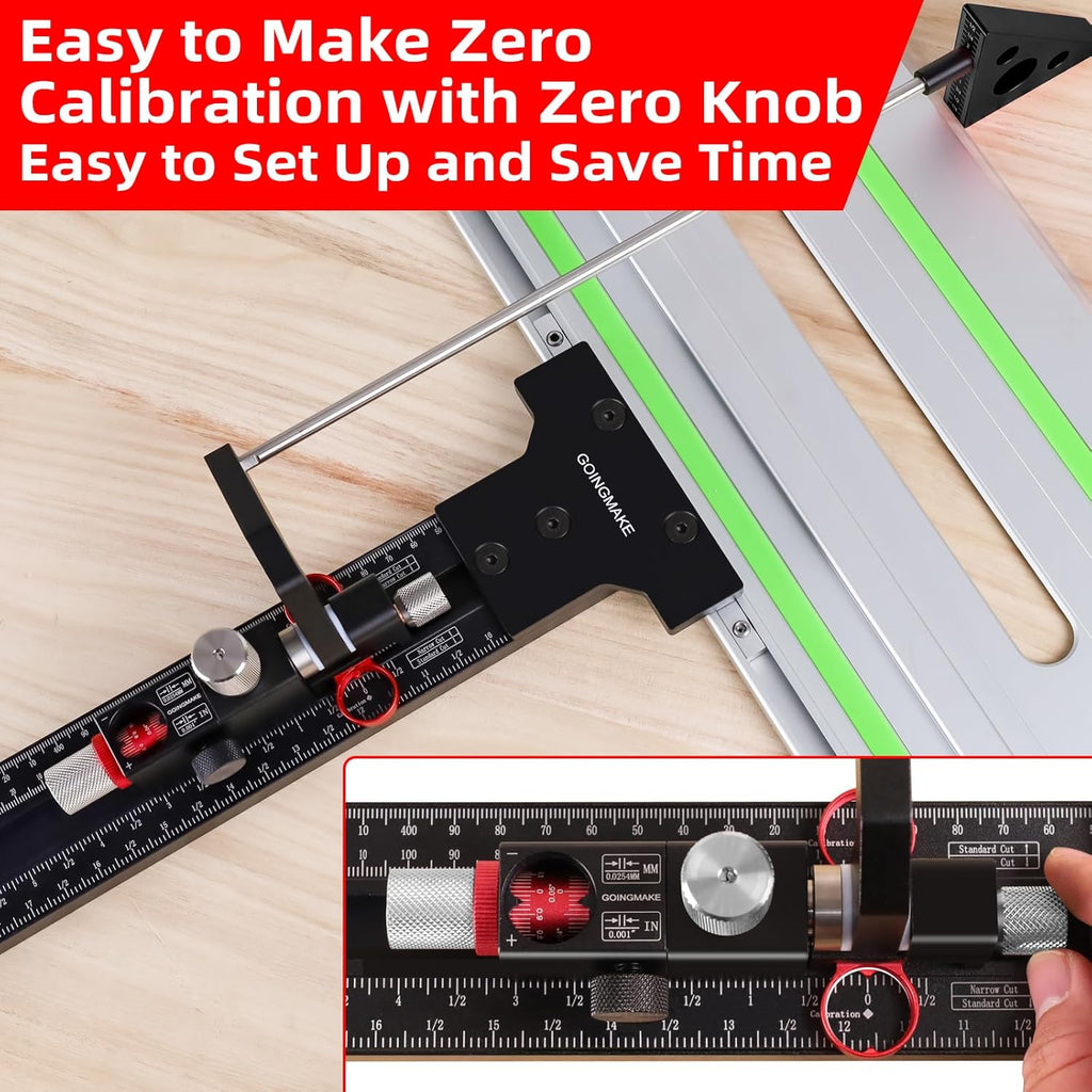 GOINGMAKE Track Saw Parallel Guide System with Mirco Adjustable Flip Stop and Zero Calibration for Woodworking Repeatable Rip Cuts for Track Saw Guide Rail Compatible with Festool,Makita,Milwaukee
