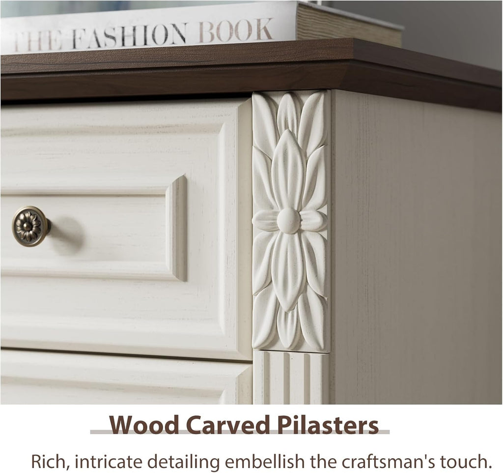 BLANKSPACE Farmhouse Dresser with 6 Drawers, Antique White Dresser for Bedroom, Hallway, Living Room, or Office Storage