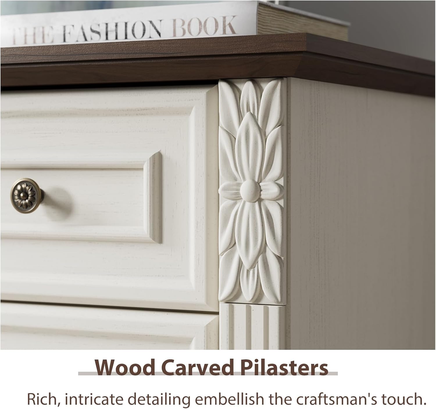 BLANKSPACE Farmhouse Dresser with 6 Drawers, Antique White Dresser for Bedroom, Hallway, Living Room, or Office Storage