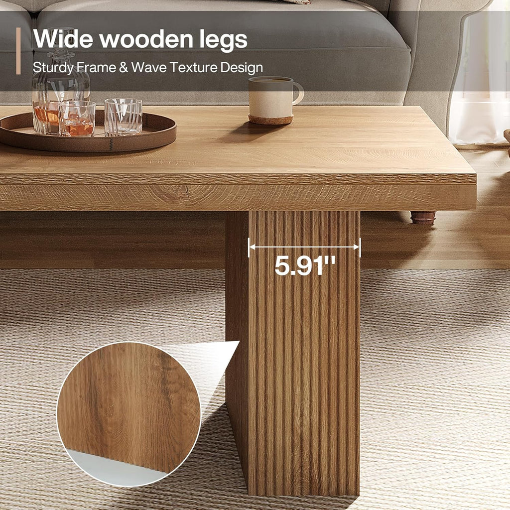 Tribesigns Farmhouse Coffee Table, 47.24 Inch Rectangle Center Table with Large Tabletop & Thick Base, Rustic Wooden Furniture for Living Room, Apartment, Reception Areas, Brown