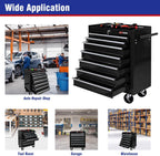 7 Drawers Rolling Tool Cart on Wheels, Multifunctional Organizer Tool Chest Tool Case, Trolley Tool Storage Tool Box for Workshop,Garage,Repair Shop (7 Drawers 24.2" W×12.9" D×29.9" H-Black)