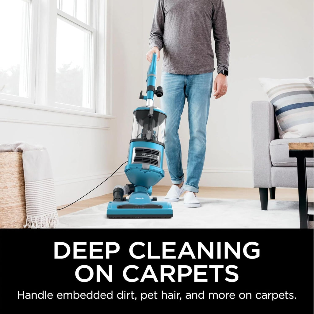 Shark NV380 Navigator Lift-Away Deluxe Upright Vacuum with Large Dust Cup Capacity, Swivel Steering, Upholstery Tool & Crevice Tool, Blue (Renewed)
