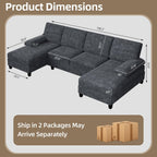 Shintenchi U-Shaped Sectional Couches for Living Room, 4 Seat Sofa with Double Chaise Lounges,Solid Wood Frame Sectional Sofa for Apartment