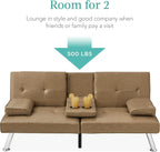 Best Choice Products Faux Leather Upholstered Modern Convertible Futon, Adjustable Folding Sofa Bed, Guest Bed w/Removable Armrests - Taupe
