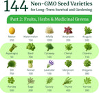 Ultimate Non-GMO Heirloom Survival Seed Vault – 23 000 Open-Pollinated Vegetable  Herb & Fruit Seeds for Planting – 144 Varieties for All USDA Hardiness Zones – Long Term Emergency Preparedness Seeds