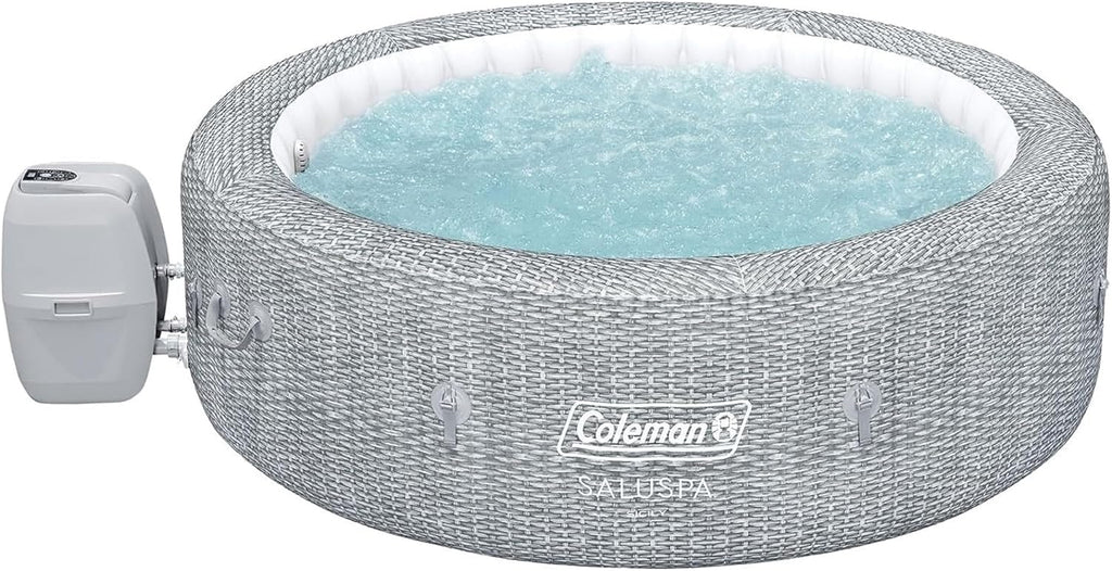 Coleman Sicily AirJet Large Round 5 to 7 Person Inflatable Hot Tub Portable Outdoor Spa with 180 AirJets and EnergySense Cover  Grey