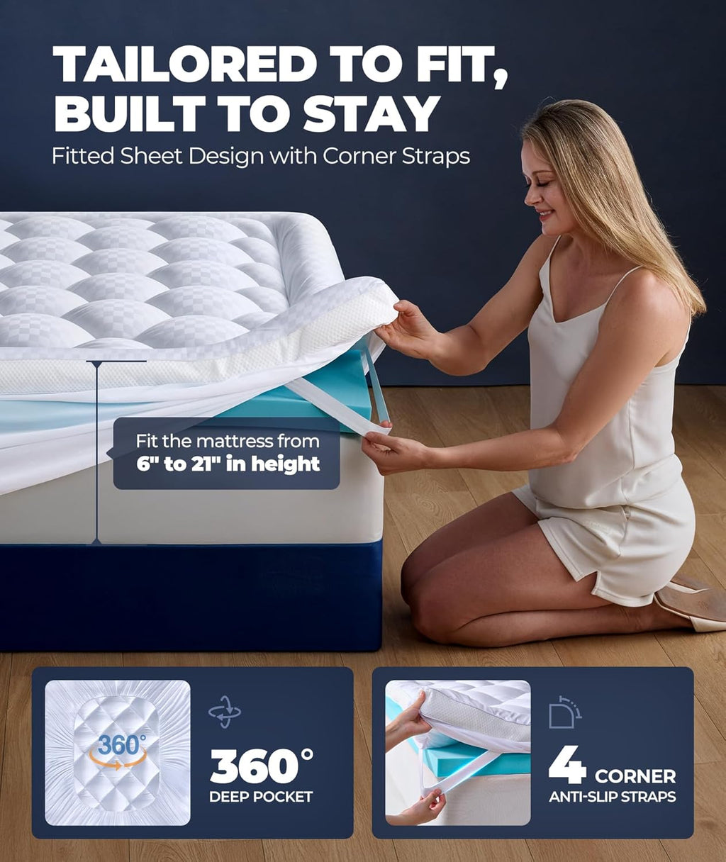 5 Inch Mega Support Memory Foam Queen Mattress Topper for Pressure Relief, Dual Layer 2.5" Pillow Top Mattress Topper Queen Plus 2.5" Cooling Gel Infused Memory Foam Mattress Pad