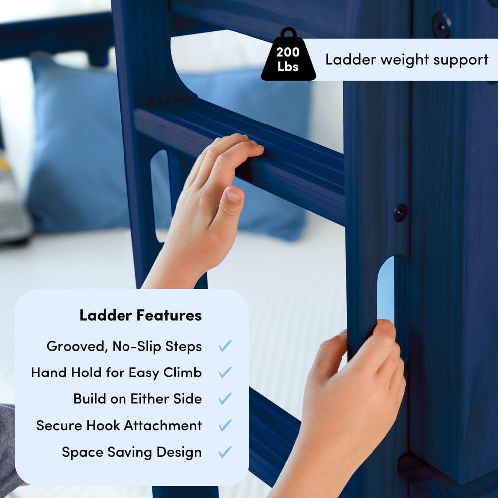 Max & Lily Bunk Bed Twin over Twin, Solid Wood Bunk Bed Frame with Ladder for Kids, 14" Safety Guardrails, Easy Assembly, No Box Spring Needed, Blue