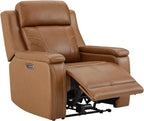 Watson & Whitely Oversized Lay Flat Recliner for Big and Tall, Genuine Leather Electric Recliner Chairs for Adults with Power Headrest & Chargers for Living Room, Saddle Brown