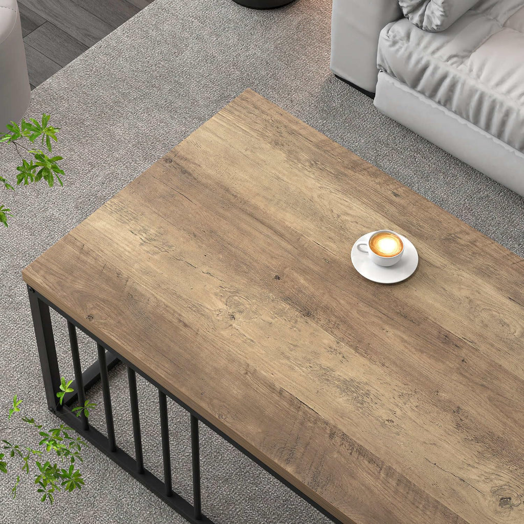 FOLUBAN Modern Coffee Table, Minimalist Wood and Metal Center Table for Living Room, Rustic Oak, 43.3 Inch