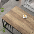 FOLUBAN Modern Coffee Table, Minimalist Wood and Metal Center Table for Living Room, Rustic Oak, 43.3 Inch
