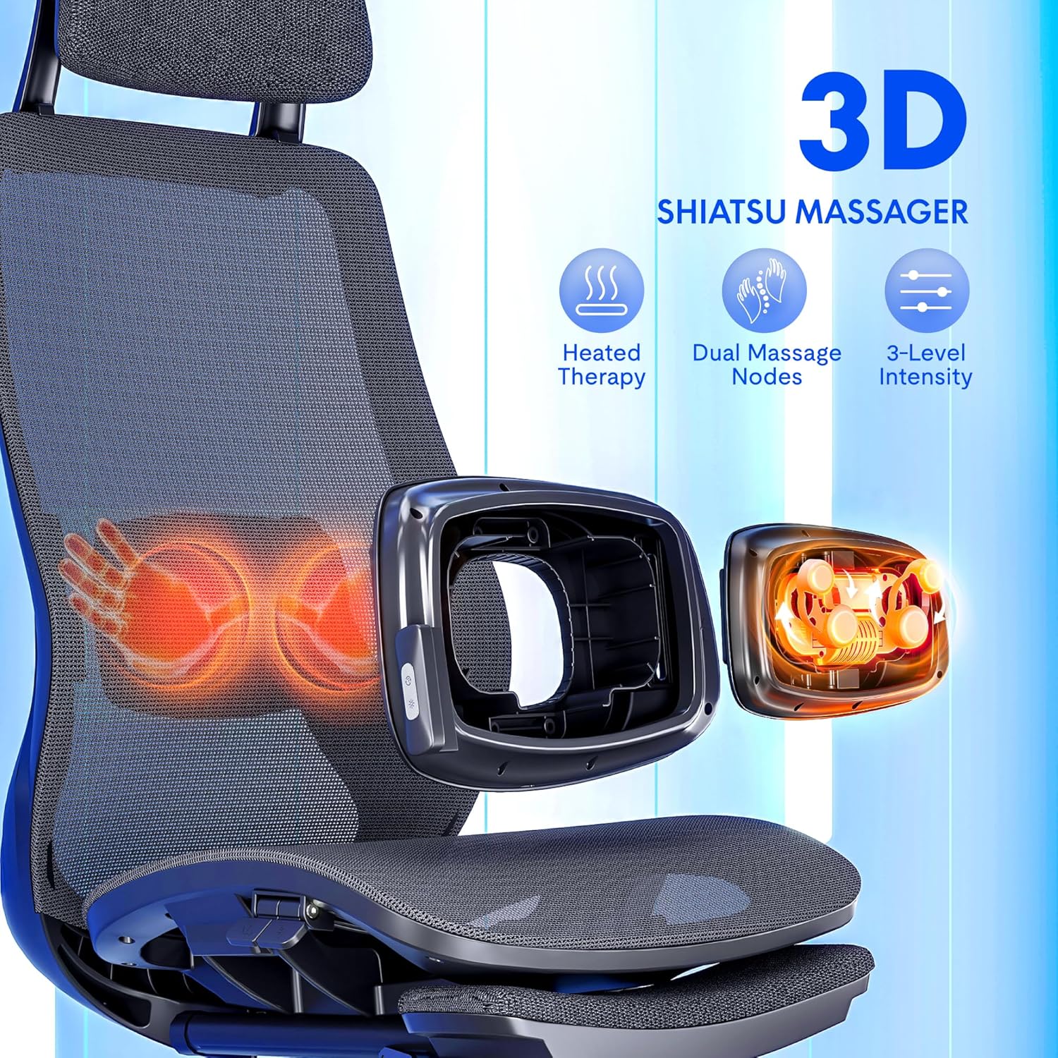 FLEXISPOT MasterEase Massage Office Chair with Footrest, High Back Ergonomic Desk Chair with Adjustable Headrest, 3D Armrests, 2D Lumbar Heated Massage, 4-Position Recline, Mesh Seat, Black