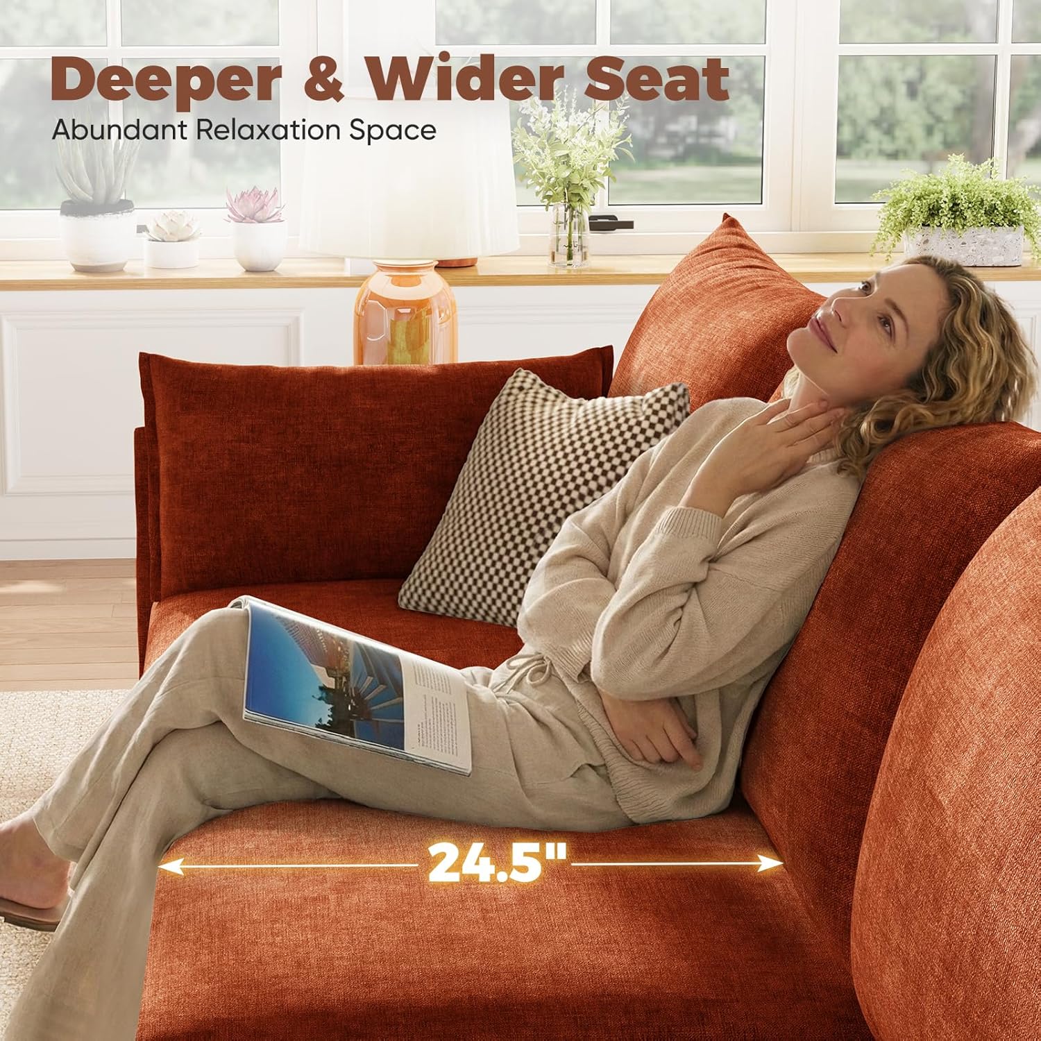 ABCASA 103.5" Oversized Modular Sectional Sofa, L Shaped Convertible Couch with Movable Ottoman, Large 6 Seat Corner Couches for Living Room Deep Seat- Terracotta Orange Chenille