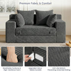 Boneless Couch Loveseat Sleeper, Convertible Sofa Bed Folding Couch Bed Foldable, 2 in 1 Boneless Chair Bed & Futon Sofa Bed, Small Pull Out Sofa with 4 Pillows for Living Room, Grey | No Assembly, Convertible, 2 in 1, Pull Out Handle, 4 Pillows