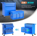 8-Drawer Rolling Tool Chest with Wheels, 2-in-1 Detachable Tool Box with Drawers and Large Cabinet, Rolling Tool Chest Storage Cabinet with Lockable for Warehouse, Garage, Workshop (Blue)