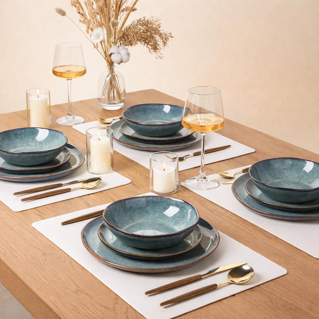 AmorArc Ceramic Dinnerware Sets,Handmade Reactive Glaze Stoneware Plates and Bowls Sets,Highly Scratch Resistant | Dishwasher & Microwave Safe Dishes Set,Service for 8 (24pc)