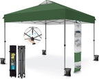 PHI VILLA 10x10ft 1-Person Setup Pop Up Canopy Tent Instant Portable Shelter w/ 1-Button Push, Case, 4 Weight Bags - Green