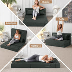 FILUXE Convertible Folding Sofa Bed - Sleeper Chair with Pillow, Modern Linen Fabric Floor & Futon Couch, Foldable Mattress for Living Room/Dorm/Guest Use/Home Office/Apartment, Queen Size, Dark Gray