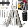 BIBURY Titanium Alloy Multitool with Damascus Knife, EDC Multi tools with Replaceable Wire Cutters, Scissors, Screwdriver Bits, Titanium Handle Multi-Tool for Camping, Survival, Repair - BI2049TI