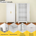 White Metal Storage Cabinet, 61" Steel Cabinets for Home Office, Kitchen Pantry Storage Cabinet with Doors and 3 Adjustable Shelves, Tool Cabinet, for Office, Home, Garage, School