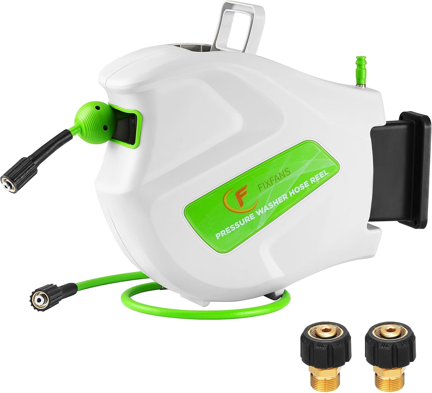 FIXFANS Pressure Washer Hose Reel with Hose, 1/4" × 65ft Retractable Power Washer Reel with Hidden Handle, Wall Mounted High Pressure Hose Reel Auto Rewind, 3600 PSI