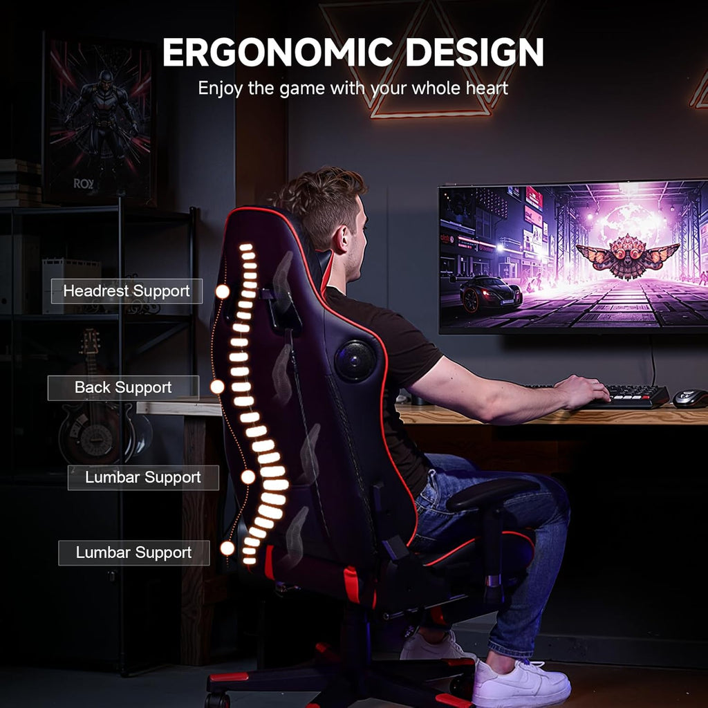 GTPLAYER Gaming Chair,Gamer Chair with Bluetooth and Adjustable Backrest,Seat Height Adjustable Computer Chairs with 3D Armrests,Video Game Chair with Footrest Speakers (Red)