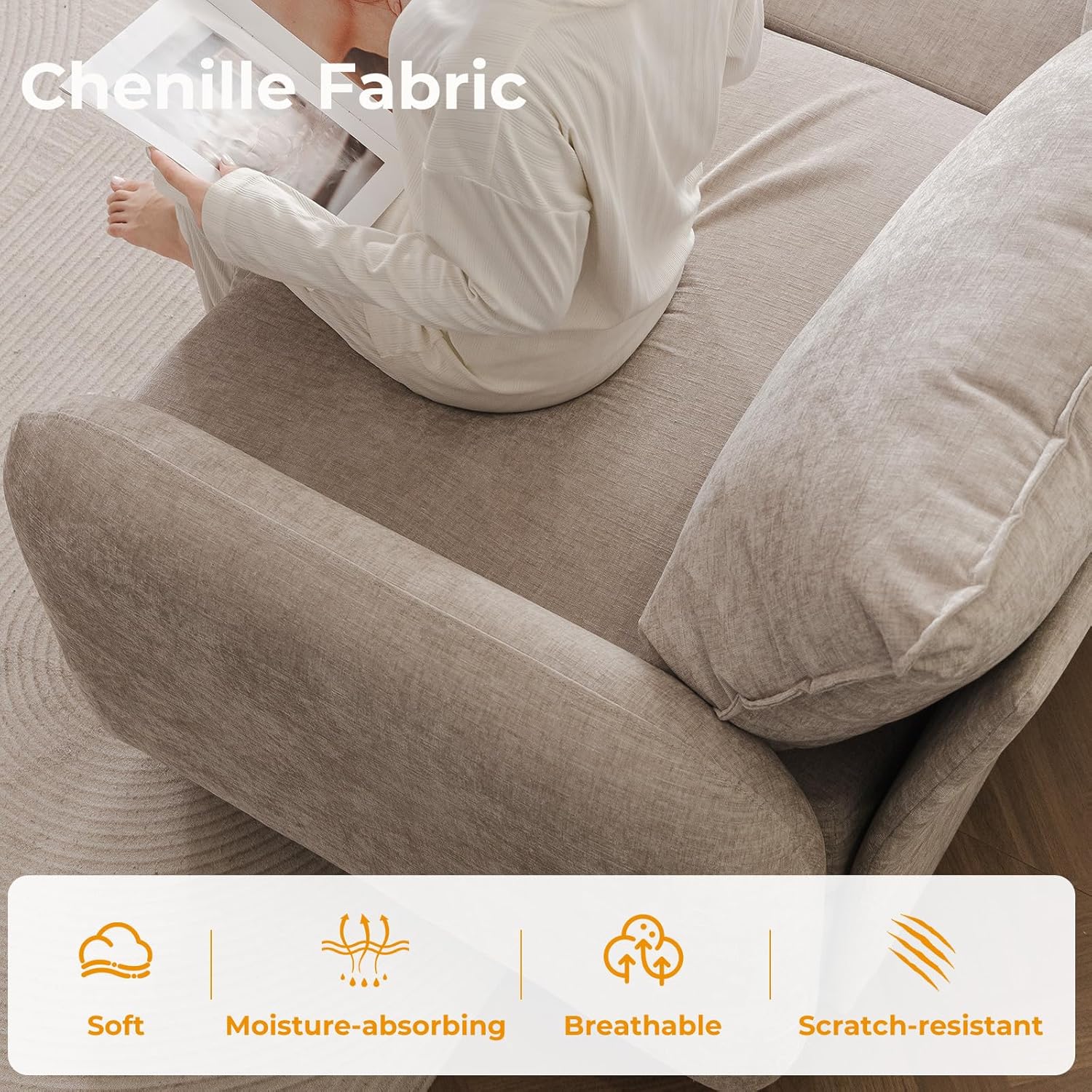 104'' Modular Sectional Sofa with Seats Storage,Oversized L Shaped Couch with Deep Seat,3-Seater Comfy Cloud Couches for Living Room, Movable Ottoman,Chenille,Khaki