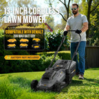 13 Inch Cordless Lawn Mower, Compatible with Dewalt 20V MAX Battery, Brushless Electric Mower with 8 Gallon Grass Bag, 5-Level Height Adjustment, for Small Yard/Garden (Battery Not Included)
