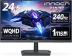INNOCN 24.5 Inch Gaming Monitor 1440P 240Hz QHD 2K PC Desktop Gaming Screen Fast IPS HDMI 2.1 Display  DisplayPort  Built-in Speaker  25G2S