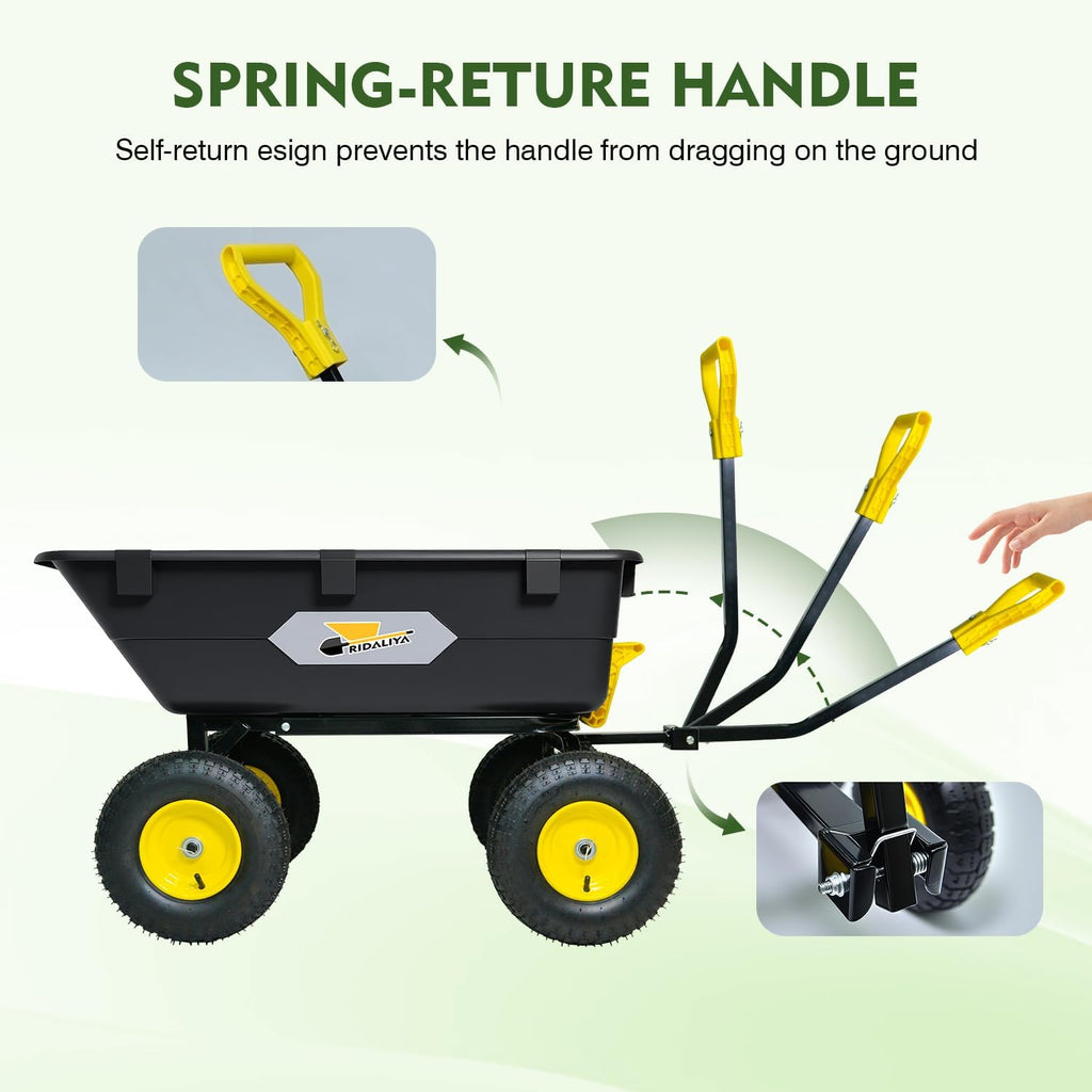 Garden Dump Cart  Heavy-Duty Utility Wagon with 1200 lbs Capacity  6 Cu Ft Bed  12.6" Pneumatic Tires  180° Pivot Steering for Yard  Lawn  and Beach Use