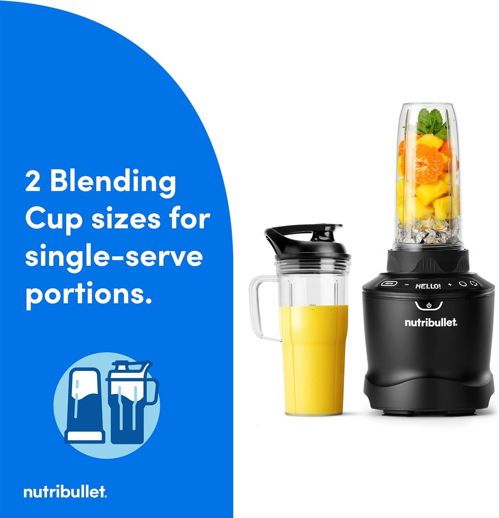 nutribullet SmartSense Blender Combo, 1400W, 64oz Pitcher, 32oz & 24oz Cups, 5-Speed, Smoothies, Ice and Frozen Fruit, Nut Milk, Soup, Matte Black, NBF50700AK