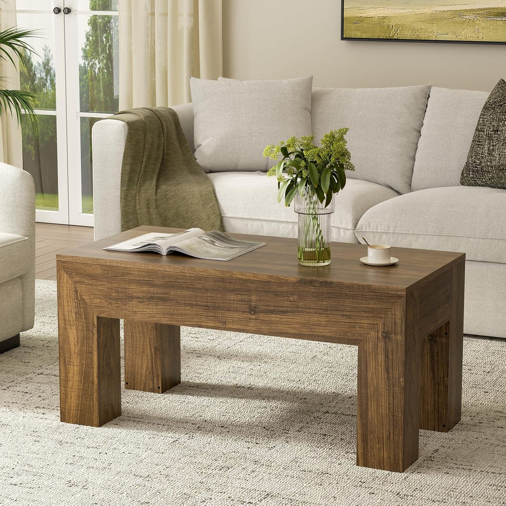 FABATO 41.7'' Lift Top Coffee Table, Wooden Rectangle Coffee Table with Hidden Storage, Large Center Table Adjustable Height Sofa Table for Living Room Office Apartment, Brown