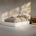 RECCI Half-Moon Upholstered Twin Platform Bed Frame, Velvet Curved Arched Base with Headboard, 5 Inch Fully Round Cushioned Foam, No Box Spring Needed, Easy Assembly | Round Shaped, Boucle, Low-profile, Soft