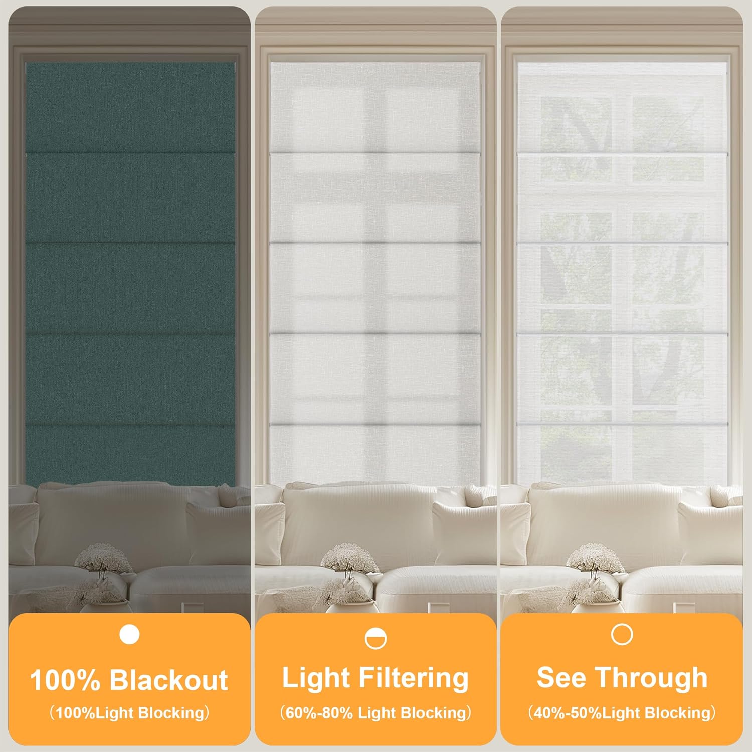 BERISSA Blackout Roman Shades for Windows Cordless,Pull Down Linen Fabric Roman Blinds,Privacy Window Shades for Door Windows,Bedroom,Office,Easy to Install,Turquoise,66" W x 48" H