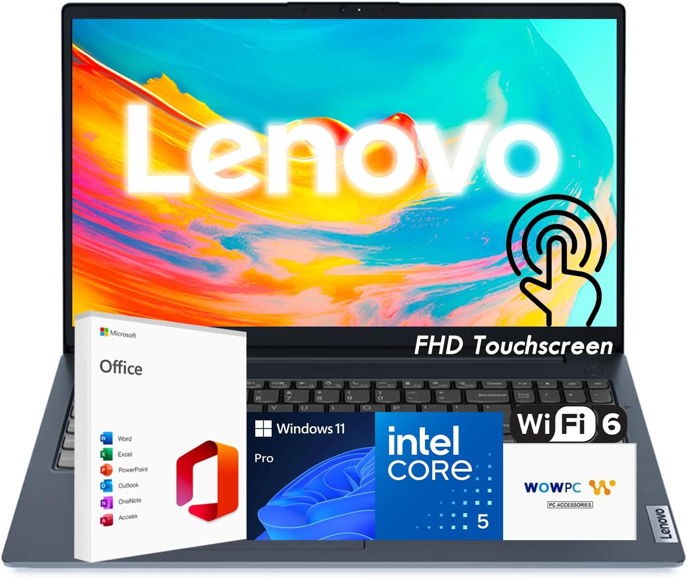 Lenovo IdeaPad Business Laptop  15.6" FHD Touchscreen Display  Intel 13th 10-Core i5 CPU (Up to 4.6 GHz)  16GB RAM  512B SSD  Copilot AI Ready  Wi-Fi 6  Windows 11 Pro with Microsoft Office  WOWPC USB