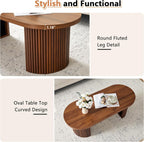 Oval Fluted Coffee Table, 47" Farmhouse Wood Coffee Table Mid Century Modern Center Table Boho Living Room Tables for Living Room Office,Walnut