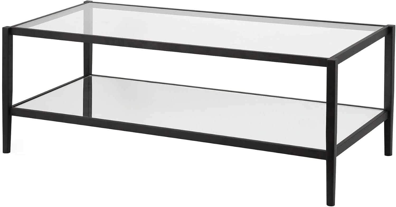 Henn&Hart 45" Wide Rectangular Coffee Table with Mirror Shelf in Blackened Bronze, Modern coffee tables for living room, studio apartment essentials