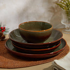 Pokini 16 Piece Double Bowl Dinnerware Sets with Pasta Bowls, Highly Chip and Crack Resistant Plates and Bowls Sets, Natural Earthyware Ceramic Dishware Sets, Service for 4 Sage Green